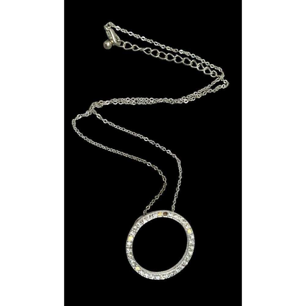 Geometric Glam Open Circle Rhinestone Pendant Necklace